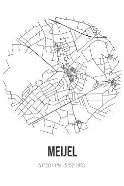 Peel en Maas Limburg belediyesinde bulunan Meijel 'in soyut sokak haritası. Çizgileri olan şehir haritası