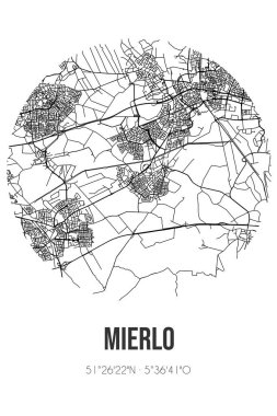 Mierlo 'nun soyut sokak haritası Geldrop-Mierlo' nun Noord-Brabant belediyesinde yer almaktadır. Çizgileri olan şehir haritası