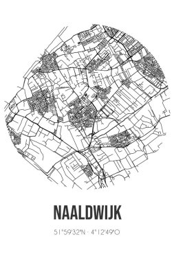 Westland 'ın Zuid-Holland belediyesinde bulunan Naaldwijk' in soyut sokak haritası. Çizgileri olan şehir haritası