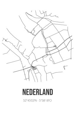 Steenwijkerland 'ın Overijssel belediyesinde yer alan Nederland' in soyut sokak haritası. Çizgileri olan şehir haritası