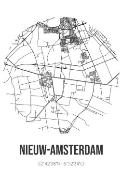 Nieuw-Amsterdam 'ın soyut sokak haritası Drenthe Emmen belediyesinde bulunmaktadır. Çizgileri olan şehir haritası