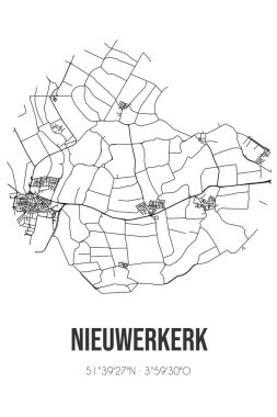 Nieuwerkerk 'in soyut sokak haritası Zeeland' in Schouwen-Duithe belediyesinde yer almaktadır. Çizgileri olan şehir haritası