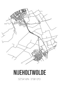 Nijeholtwolde 'nin soyut sokak haritası Weststellingwerf Fryslan belediyesinde yer almaktadır. Çizgileri olan şehir haritası