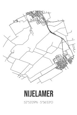 Nijelamer 'in soyut sokak haritası Weststellingwerf Fryslan belediyesinde bulunmaktadır. Çizgileri olan şehir haritası