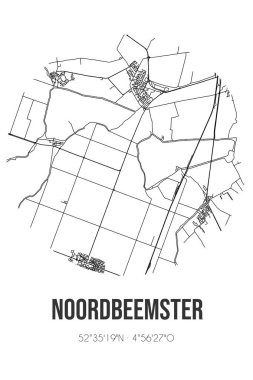 Noordbeemster 'in soyut sokak haritası Beemster Noord-Holland belediyesinde yer almaktadır. Çizgileri olan şehir haritası