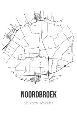 Noordbroek 'in soyut sokak haritası Midden-Groningen' in Groningen belediyesinde yer almaktadır. Çizgileri olan şehir haritası