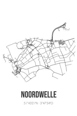 Noordwelle 'in soyut sokak haritası Zeeland' in Schouwen-Duithe belediyesinde yer almaktadır. Çizgileri olan şehir haritası