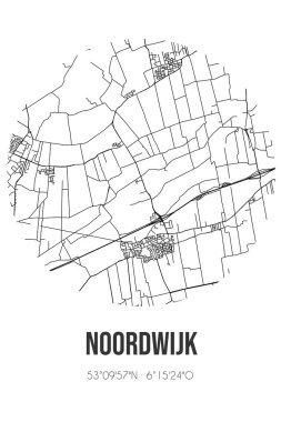 Westerkwartier 'in Groningen belediyesinde bulunan Noordwijk' in soyut sokak haritası. Çizgileri olan şehir haritası
