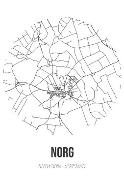 Norg 'un Noordenveld belediyesindeki soyut sokak haritası. Çizgileri olan şehir haritası