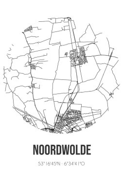 Noordwolde 'un soyut sokak haritası Het Hogeland' ın Groningen belediyesinde bulunmaktadır. Çizgileri olan şehir haritası
