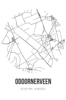 Borger-Odoorn Drenthe belediyesinde bulunan Odoornerveen 'in soyut sokak haritası. Çizgileri olan şehir haritası