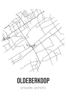 Oldeberkoop 'un soyut sokak haritası Ooststellingwerf' in Fryslan belediyesinde yer almaktadır. Çizgileri olan şehir haritası