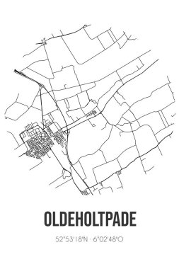 Weststellingwerf 'in Fryslan belediyesinde bulunan Oldeholtpade' in soyut sokak haritası. Çizgileri olan şehir haritası