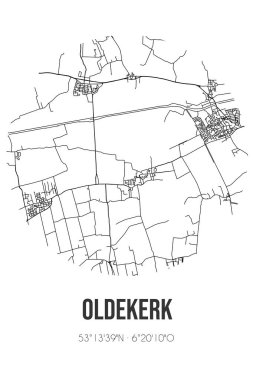 Westerkwartier 'in Groningen belediyesinde bulunan Oldekerk' in soyut sokak haritası. Çizgileri olan şehir haritası