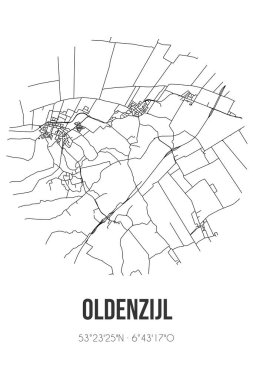 Het Hogeland 'ın Groningen belediyesinde bulunan Oldenzijl' in soyut sokak haritası. Çizgileri olan şehir haritası