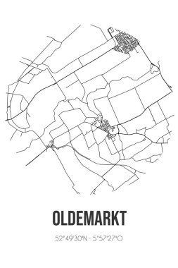 Steenwijkerland 'ın Overijssel belediyesinde bulunan Oldemarkt' ın soyut sokak haritası. Çizgileri olan şehir haritası