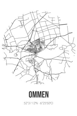 Ommen 'in Overijssel belediyesinde bulunan Ommen' in soyut sokak haritası. Çizgileri olan şehir haritası