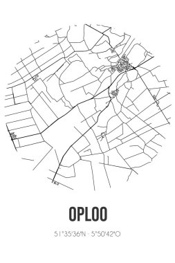 Sint Anthonis 'in Noord-Brabant belediyesinde bulunan Oploo' nun soyut sokak haritası. Çizgileri olan şehir haritası
