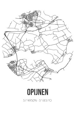 Batı Betuwe 'un Gelderland belediyesinde bulunan Opijnen' in soyut sokak haritası. Çizgileri olan şehir haritası