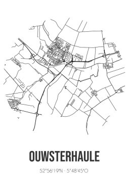 Ouwsterhaule 'nin soyut sokak haritası De Fryske Marren' in Fryslan belediyesinde bulunmaktadır. Çizgileri olan şehir haritası