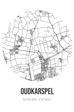 Schagen 'in Noord-Holland belediyesinde yer alan Oudkarspel' in soyut sokak haritası. Çizgileri olan şehir haritası