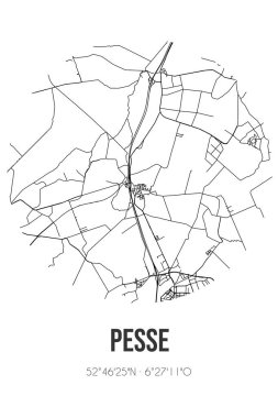 Pesse 'nin soyut sokak haritası Drenthe Hoogeveen belediyesinde bulunmaktadır. Çizgileri olan şehir haritası