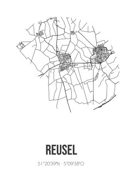 Reusel 'in soyut sokak haritası, Reusel-DeMierden' in Noord-Brabant belediyesinde yer almaktadır. Çizgileri olan şehir haritası