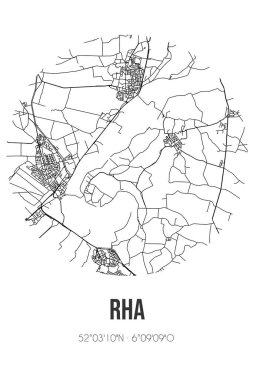 Rha 'nın Bronckhorst Gelderland belediyesindeki soyut sokak haritası. Çizgileri olan şehir haritası