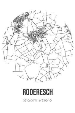 Roderesch 'in soyut sokak haritası Drenthe Belediyesi Noordenveld' de bulunmaktadır. Çizgileri olan şehir haritası