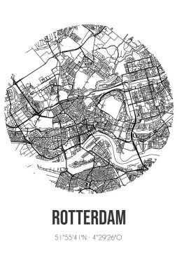 Rotterdam 'ın soyut sokak haritası Rotterdam' ın Zuid-Holland belediyesinde yer almaktadır. Çizgileri olan şehir haritası