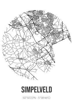 Simpelveld 'in soyut sokak haritası Simpelveld Limburg belediyesinde yer almaktadır. Çizgileri olan şehir haritası