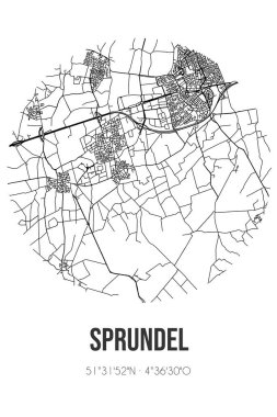 Rucphen 'in Noord-Brabant belediyesinde bulunan Sprundel' in soyut sokak haritası. Çizgileri olan şehir haritası