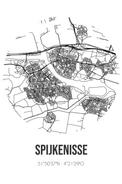 Spijkenisse 'nin soyut sokak haritası Zuid-Holland belediyesinde, Nissewaard' da bulunmaktadır. Çizgileri olan şehir haritası