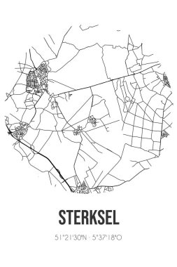 Sterksel 'in soyut sokak haritası Heeze-Leende' nin Noord-Brabant belediyesinde yer almaktadır. Çizgileri olan şehir haritası
