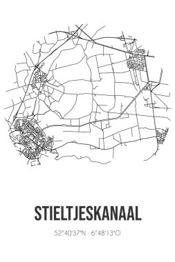 Stieltjeskanaal 'ın soyut sokak haritası Drenthe Coevorden belediyesinde bulunmaktadır. Çizgileri olan şehir haritası