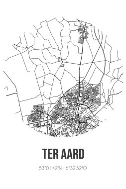 Assen Drenthe belediyesinde bulunan Ter Aard 'ın soyut sokak haritası. Çizgileri olan şehir haritası