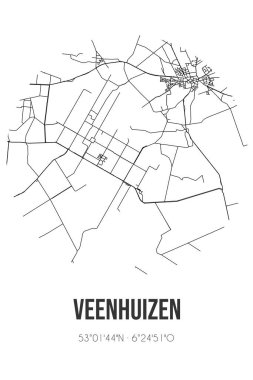 Noordenveld Drenthe belediyesinde Veenhuizen 'in soyut sokak haritası. Çizgileri olan şehir haritası
