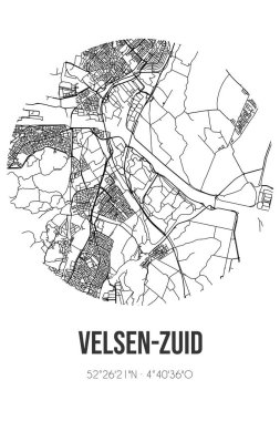 Velsen-Zuid 'in soyut sokak haritası Noord-Holland belediyesinde bulunuyor. Çizgileri olan şehir haritası