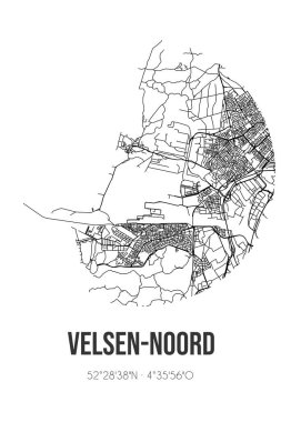 Velsen-Noord 'un soyut sokak haritası Noord-Holland belediyesinde bulunuyor. Çizgileri olan şehir haritası
