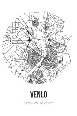 Venlo 'nun soyut sokak haritası Venlo Limburg belediyesinde yer almaktadır. Çizgileri olan şehir haritası