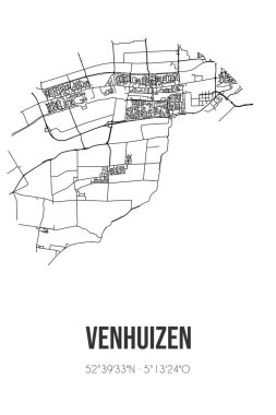 Drechterland Noord-Holland belediyesinde yer alan Venhuizen 'in soyut sokak haritası. Çizgileri olan şehir haritası