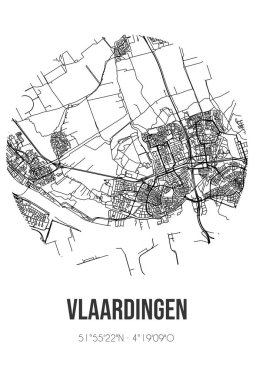 Vlaardingen 'in soyut sokak haritası Vlaardingen' in Zuid-Holland belediyesinde yer almaktadır. Çizgileri olan şehir haritası