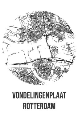Rotterdam 'ın Zuid-Holland belediyesinde bulunan Vondelingenplaat Rotterdam' ın soyut sokak haritası. Çizgileri olan şehir haritası