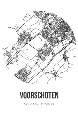 Voorschoten 'in soyut sokak haritası Voorschoten' in Zuid-Holland belediyesinde yer almaktadır. Çizgileri olan şehir haritası