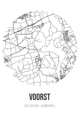 Voorst 'un soyut sokak haritası Voorst Gelderland belediyesinde yer almaktadır. Çizgileri olan şehir haritası