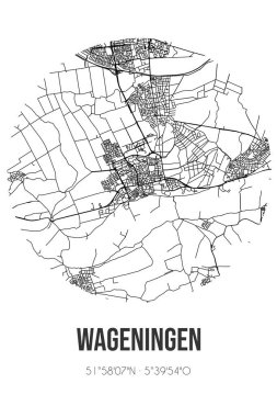 Wageningen 'in soyut sokak haritası Wageningen Gelderland belediyesinde yer almaktadır. Çizgileri olan şehir haritası