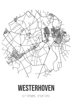 Bergeijk 'in Noord-Brabant belediyesinde yer alan Westerhoven' in soyut sokak haritası. Çizgileri olan şehir haritası