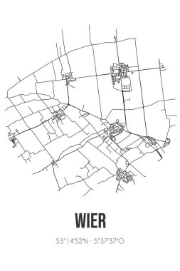 Wier 'in soyut sokak haritası Waadhoeke Fryslan belediyesinde bulunmaktadır. Çizgileri olan şehir haritası