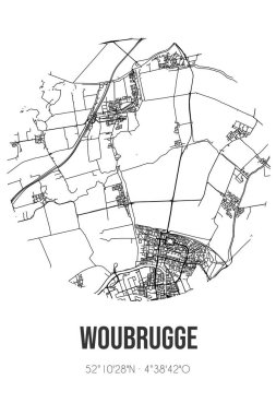 Woubrugge 'un soyut sokak haritası Kaag en Braassem' in Zuid-Holland belediyesinde yer almaktadır. Çizgileri olan şehir haritası