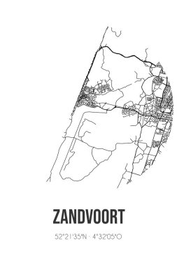 Zandvoort 'un soyut sokak haritası Zandvoort' un Noord-Holland belediyesinde yer almaktadır. Çizgileri olan şehir haritası